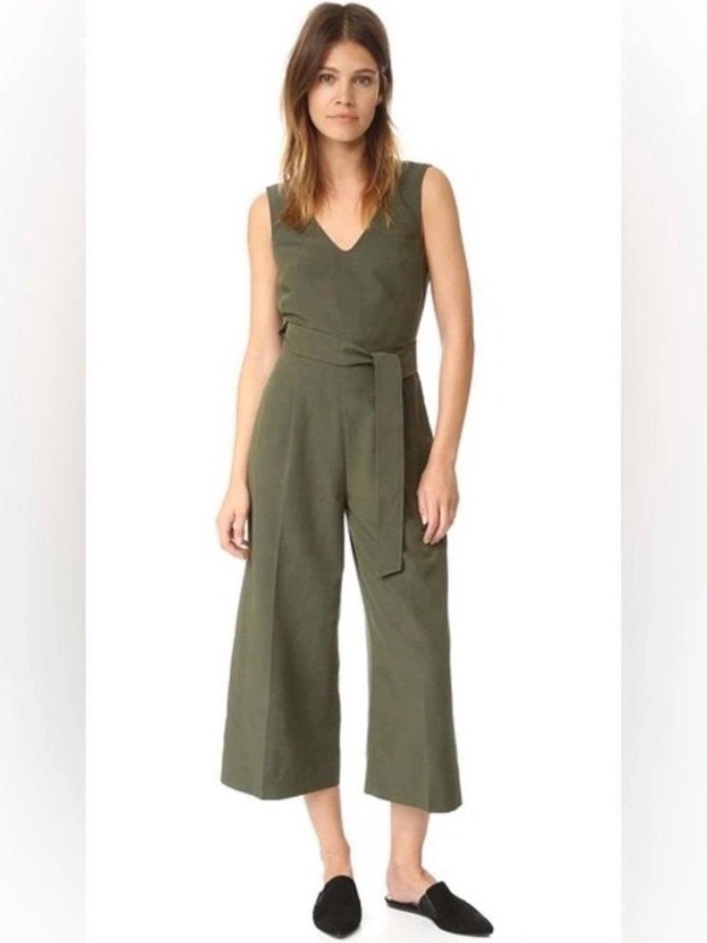 Club Monaco Torela Linen Wrap Jumpsuit In Olive Green
